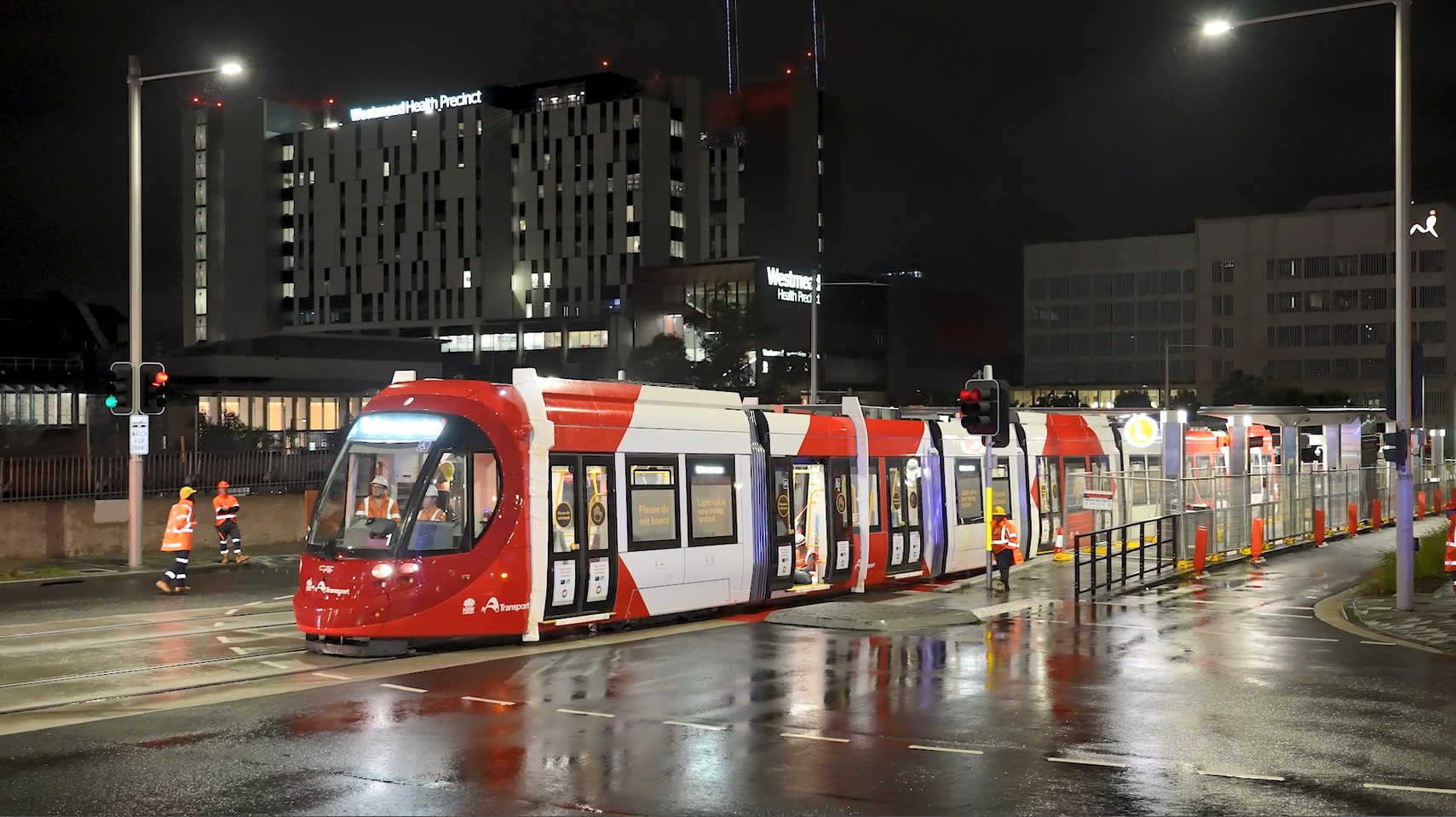Parramatta Light Rail tram testing March 2024