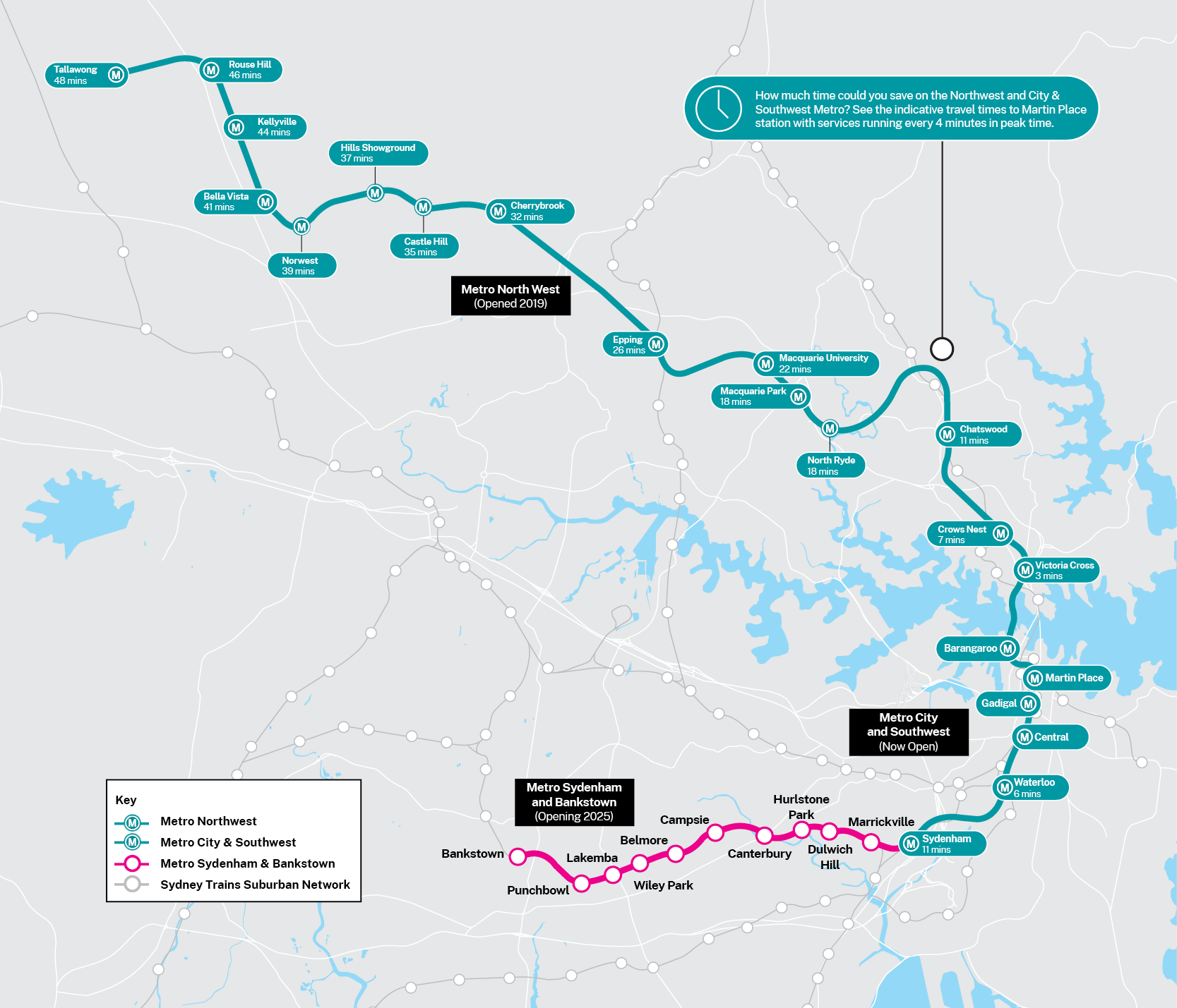 Sydney Metro alignment map