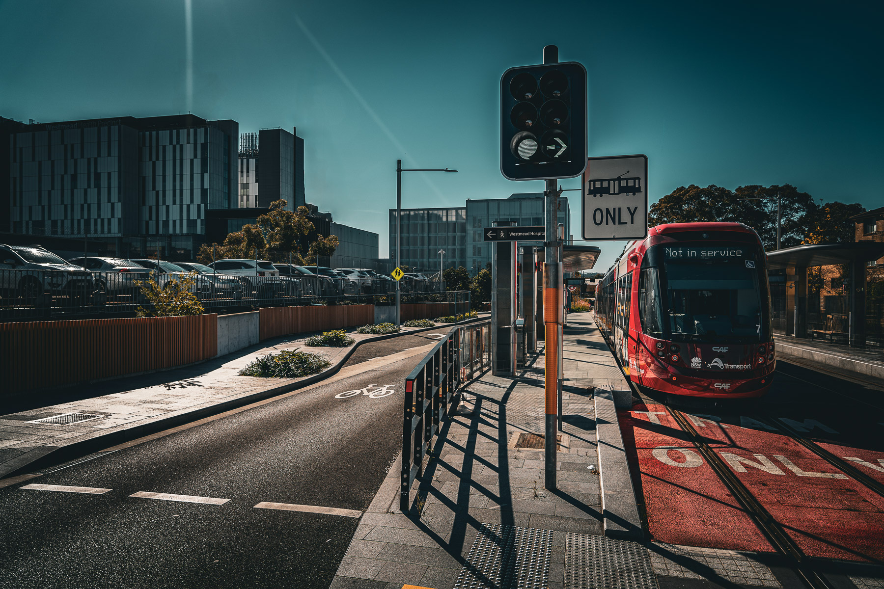 Parramatta Light Rail passing Westmead Hospital