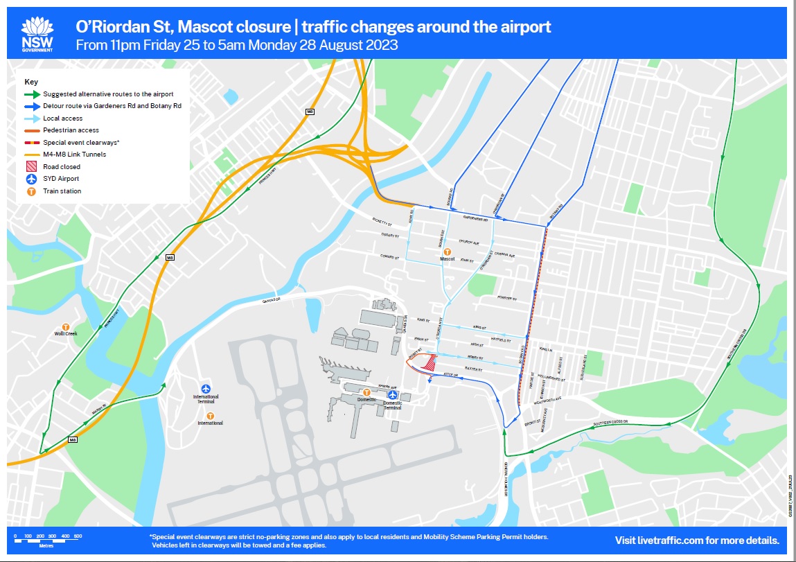 Mascot detour map for 25 to 28 August